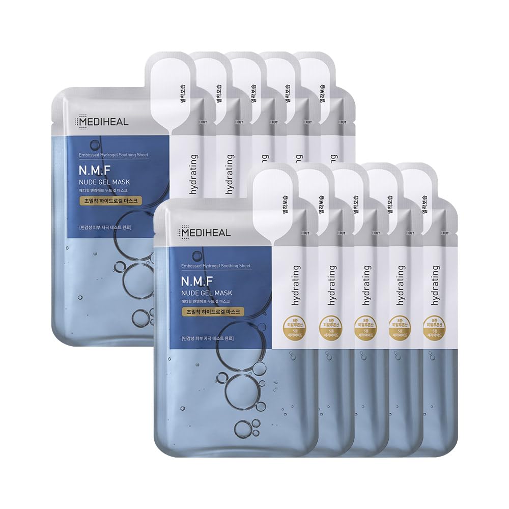Mediheal NMF Nude Gel Mask 10 Pack Moisturizing Cooling Hydrating Transparent Hydrogel Patent Sheet