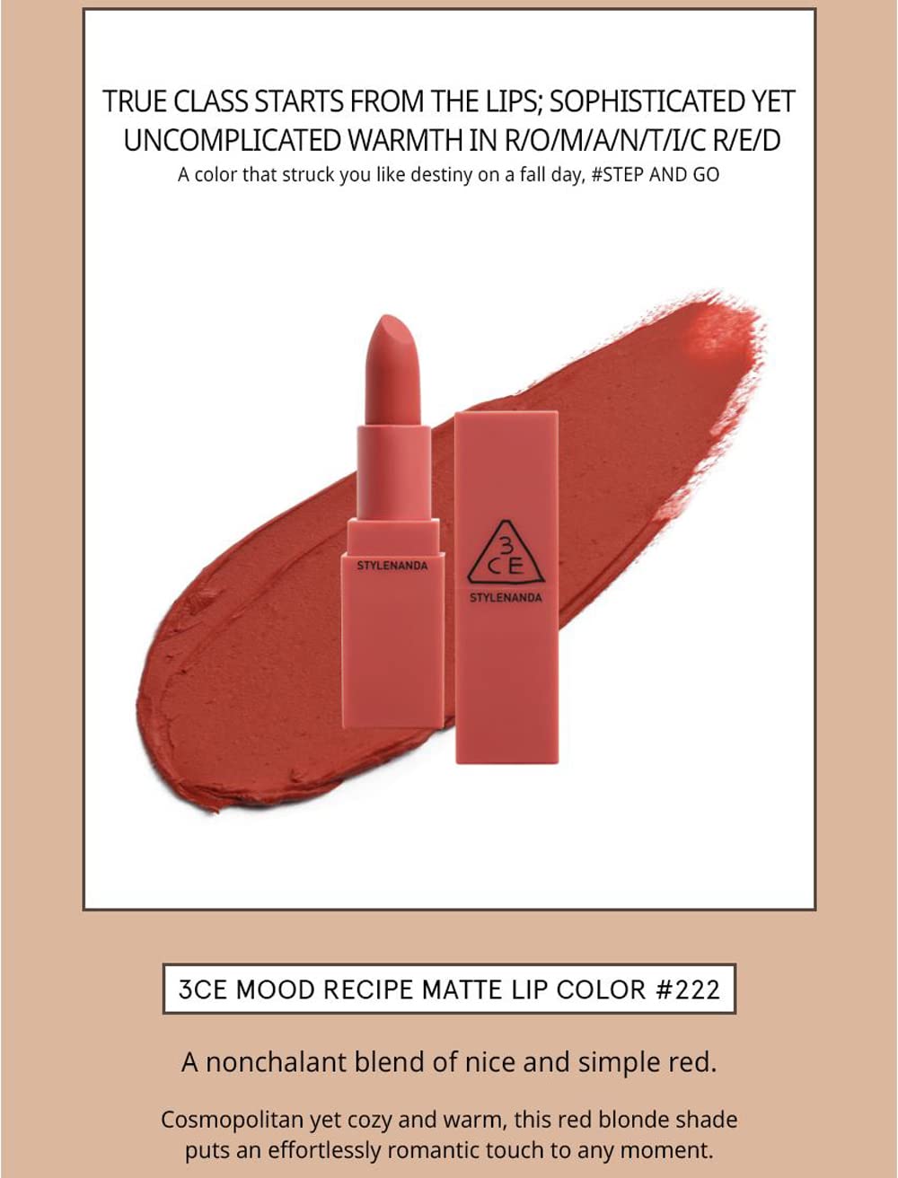 3CE Mood Recipe Matte Lip Color | Long-Lasting, Vibrant Shades 218-222