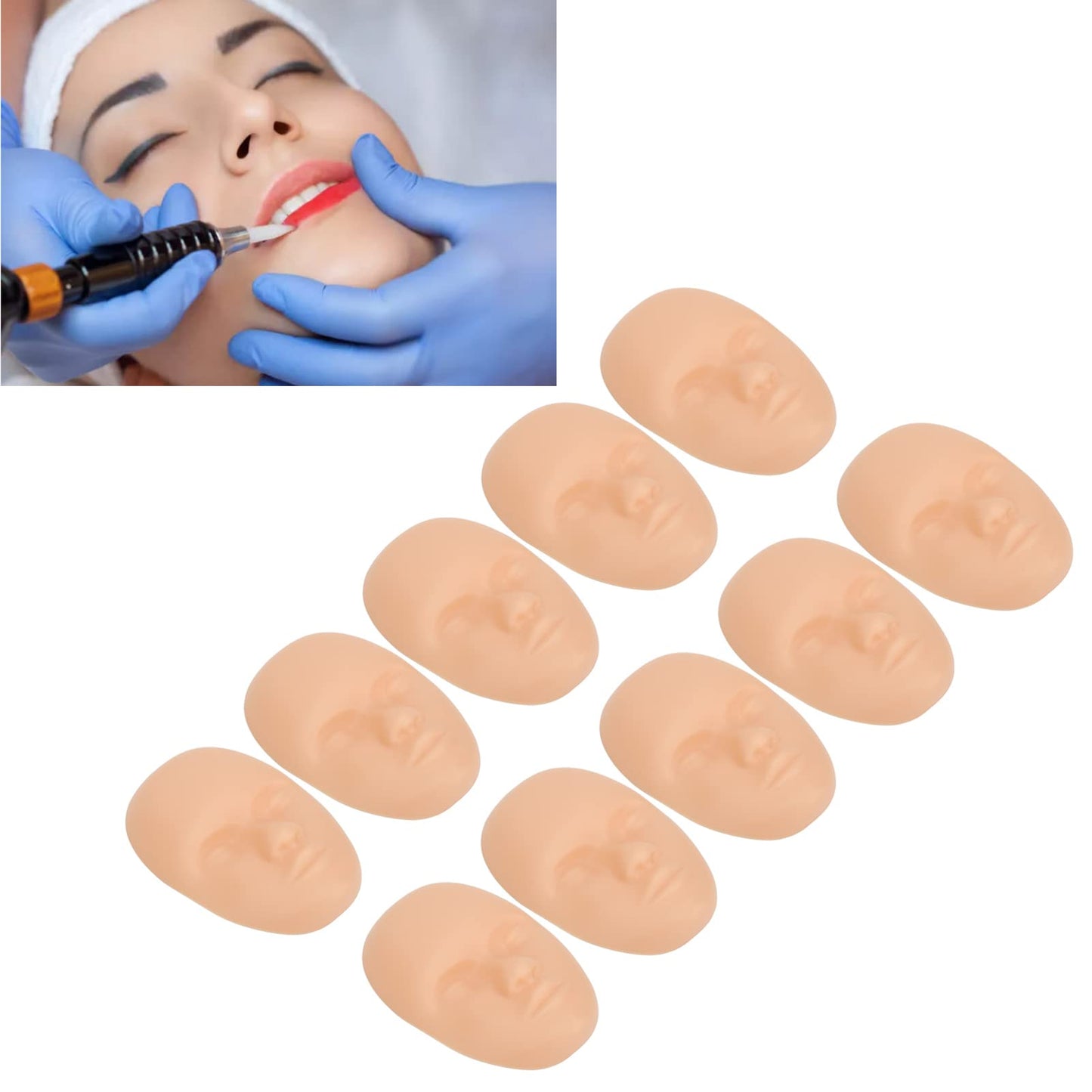 10PCS 3D Microblading Practice Skin Head, Soft Silicone Tattoo Practice Skin for Eyebrow, Lip & Face Training, Reusable Permanent Makeup Practice Skins for Beginners & Professionals
