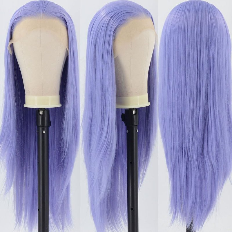 ZHYWIGS Blue Purple Synthetic Wig Long Straight Lace Front Wig for Women (Blue Purple)