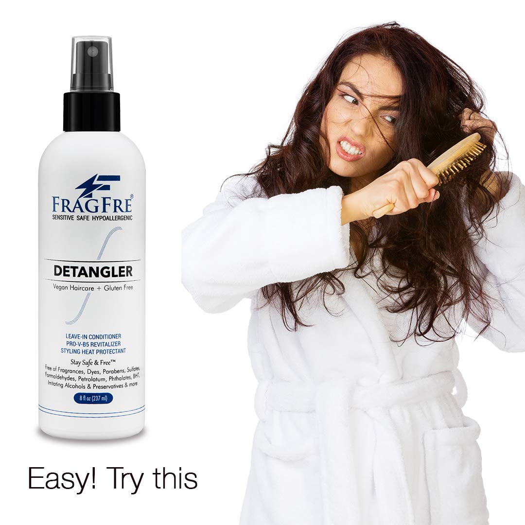 FRAGFRE Detangler 8 oz (2-Pack Gift Set) - Fragrance Free Hypoallergenic Parabens Free - Hair Detangler Leave-in Conditioner for Sensitive Skin - Styling Heat Protectant - Vegan Cruelty/Gluten Free