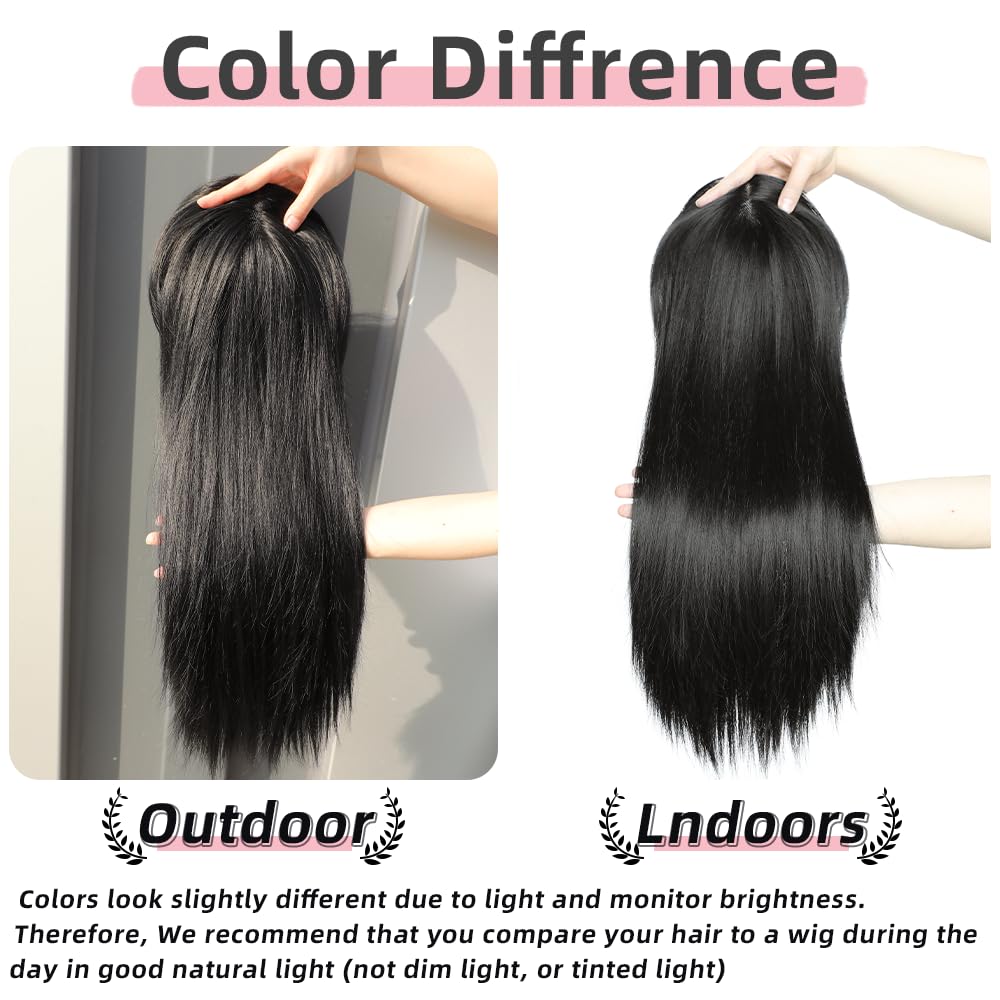 XIXISNOW Toppers Hair Pieces for Women 24 Inch Long Straight Clip in Hair Toppers for Women Thinning Hairs Synthetic Hand-Tied Hairline Heat Resistant Layered Womens Wig Topper Adding Volume Black