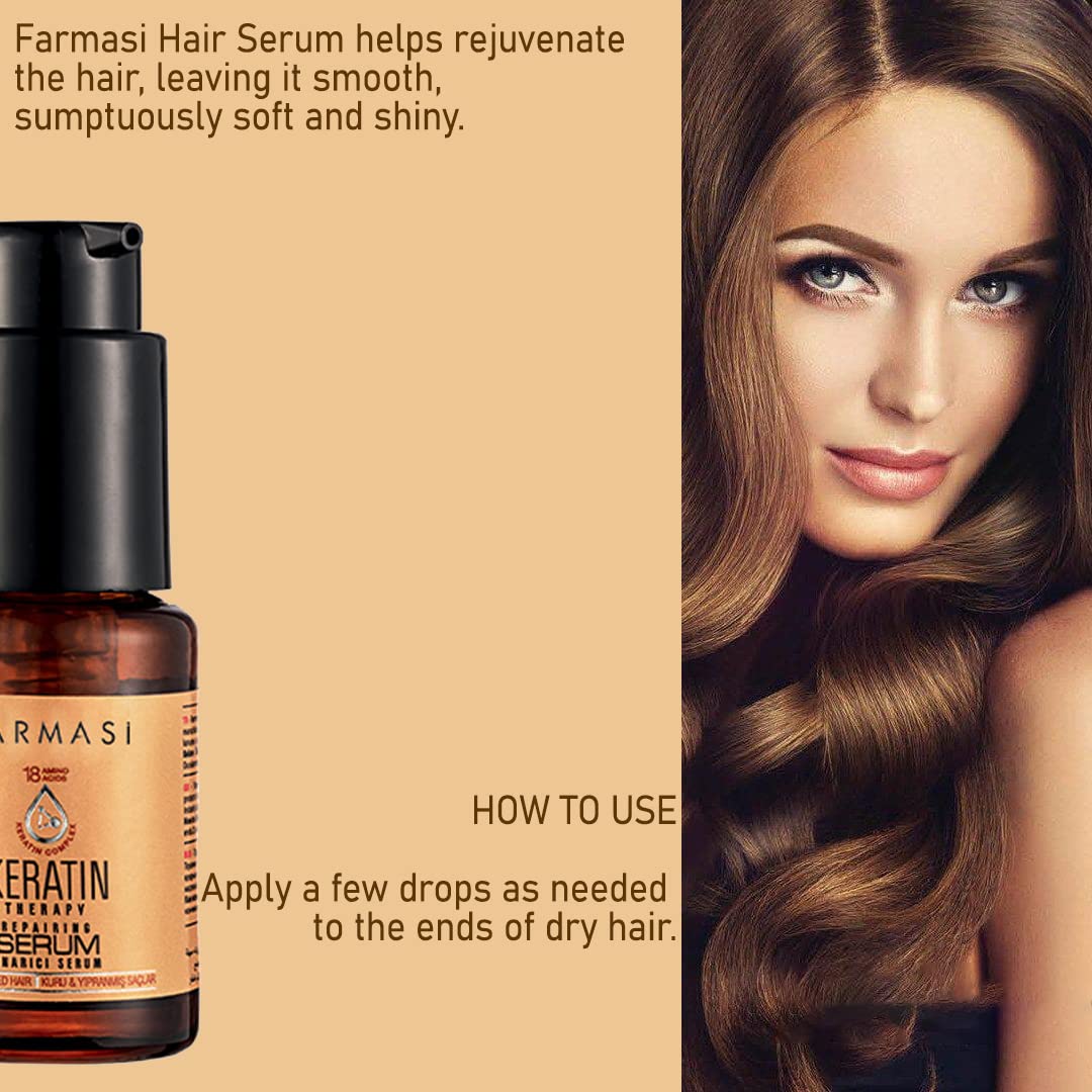 FARMASi Keratin Therapy Repairing Hair Serum, Heat Protection, 1 fl oz