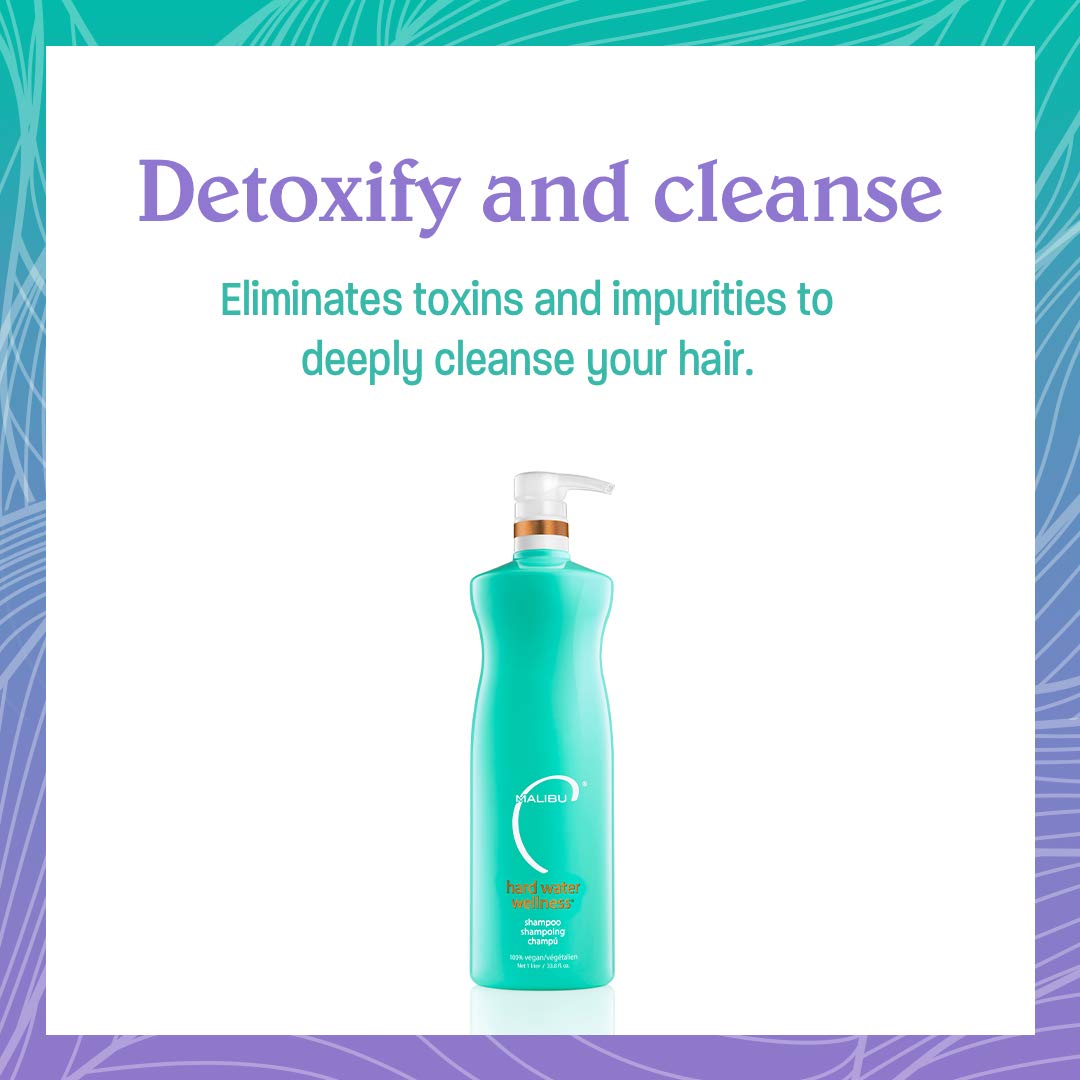 Malibu C Hard Water Wellness Shampoo - Hydrating, Sulfate-Free Hair Care for Hard Water - Removes Minerals and Buildup (33.8 oz)