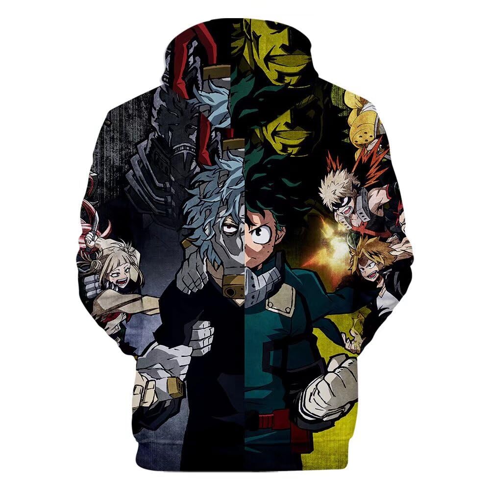 CHLOBLOM Boku No Hero Fleece Hoodie Novelty Hooded Pullover Sweatshirt for Adult (S, Green Black)