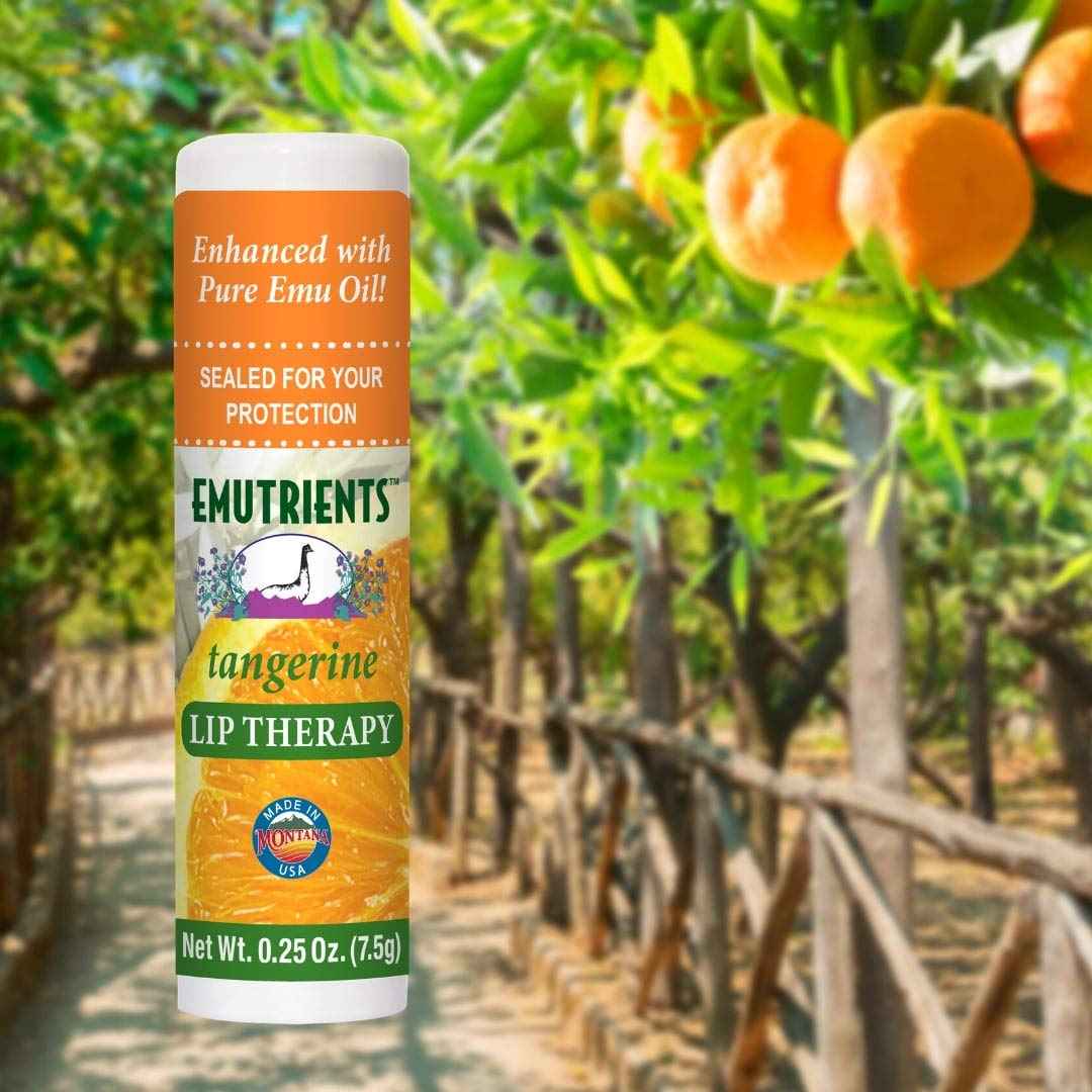 Montana Emu Ranch - Lip Therapy Lip Balm - 0.25 Ounce - Tangerine Flavor - 3 Pack - Made with Pure Emu Oil