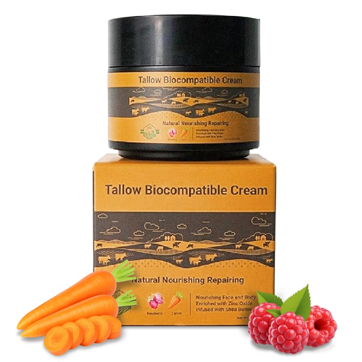 Wholly Kaw Grass-Fed Beef Tallow Face Moisturizer | Non-Nano Zinc Oxide | Unscented | Preservative Free | Odor Free | Sensitive & Dry Skin | Glass Jar 3.52 oz
