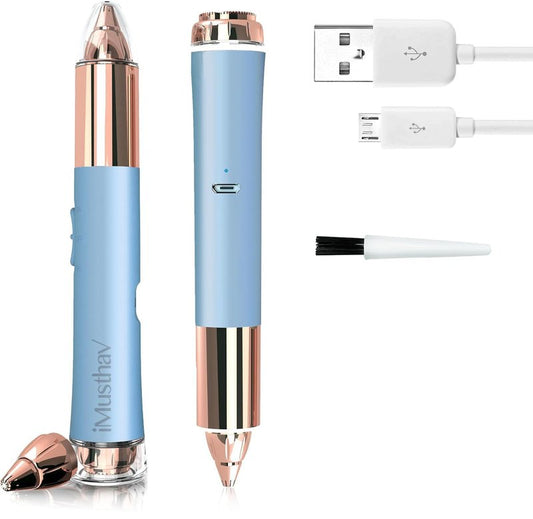 iMusthav Face Hair Removal for Women, 2-in-1 Facial Hair Remover & Eyebrow Trimmer, Painless Flawless Face Shaver with LED Light, Rechargeable Peach Fuzz Remover & Electric Eyebrow Razor for Women