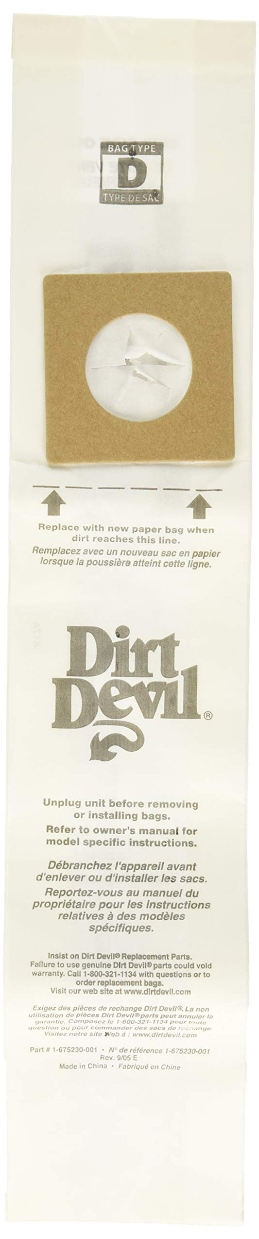 Dirt Devil Vacuum Cleaner Bags for Upright Vacs, Pack of 3, White, Type D, Part # 3670147001, Dirt Devil Vacuum Bags Refill
