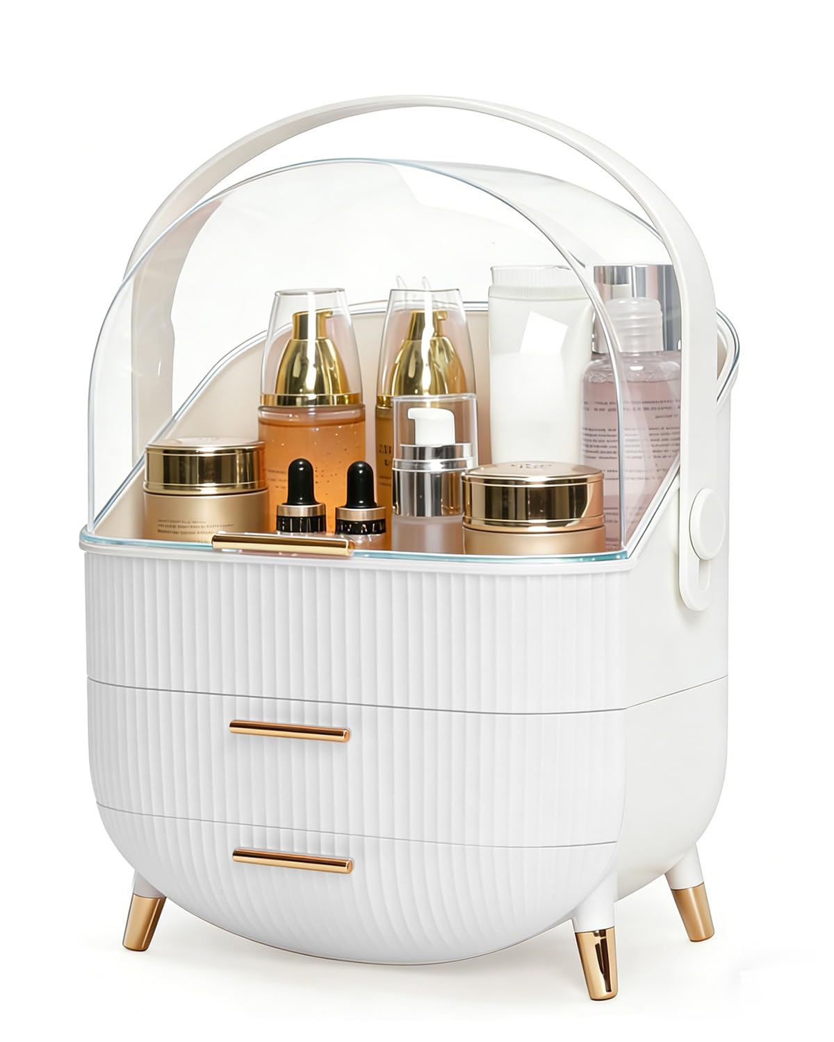 Bleutty Makeup Organizer with Drawers & Lid - Portable Large Cosmetic Storage Case for Vanity Countertop, Travel, Gift for Women, Girls, 11"×7"×15", White