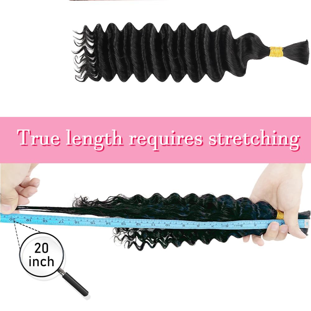 AKONSOUL Human Braiding Hair Deep Wave Bulk Human Hair Braiding 3 Bundles/Pack 110g 16 Inch No Weft Brazilian Virgin Curly Human Hair Extensions for Boho Braids Wet and Wavy Human Braiding Hair