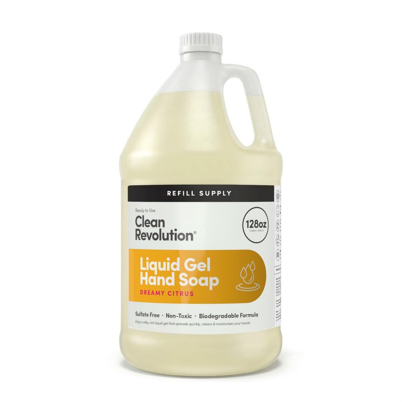 Clean Revolution Liquid Gel Hand Soap, Silky Rich Liquid, Quick Lather, Fast Rinsing, Contains Real Essential Oils (Dreamy Citrus) 128 Fl Oz