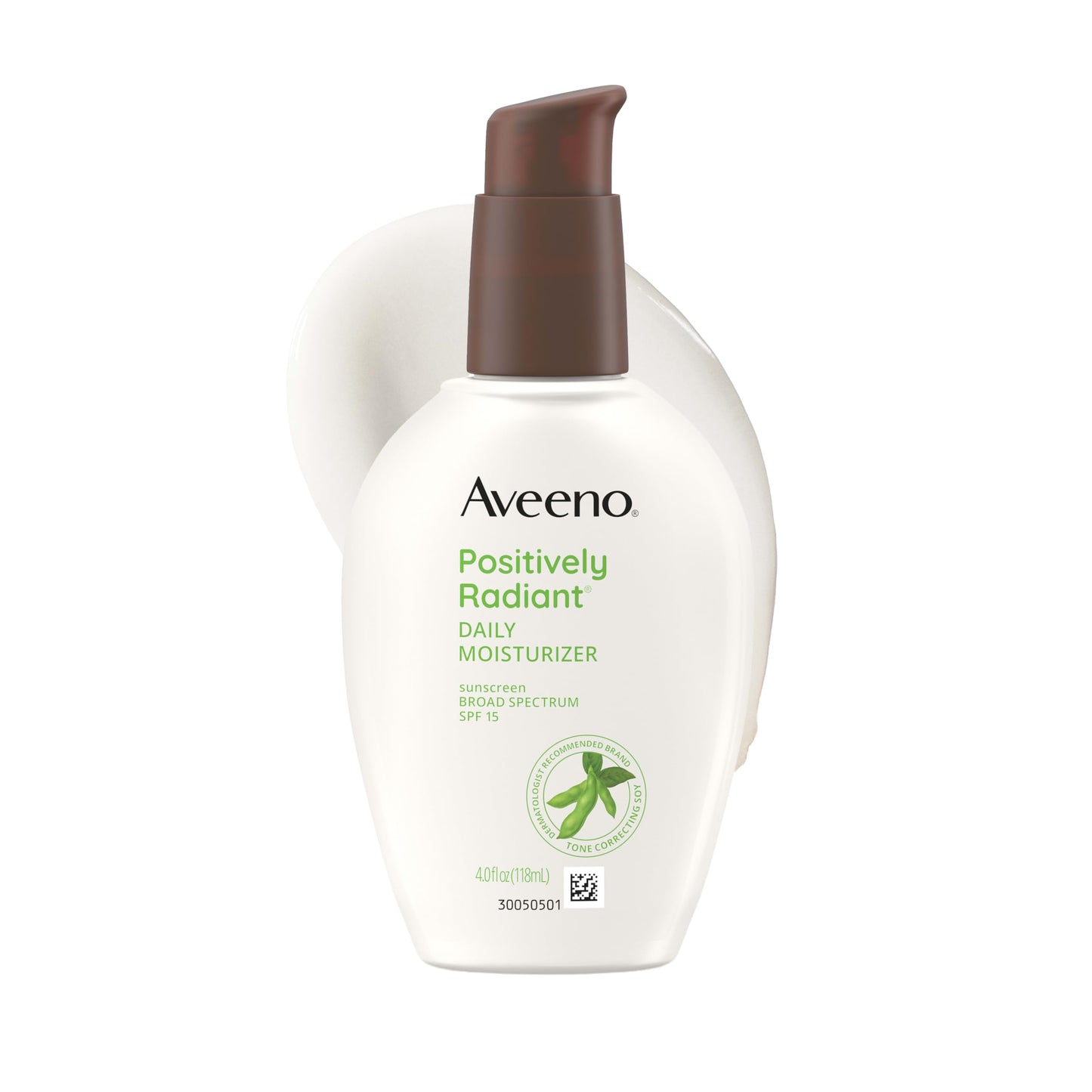 Aveeno Positively Radiant Daily Face Moisturizer with SPF 15 Sunscreen, Hydrating Face Lotion with Soy Extract to Improve Skin Tone and Texture, Hypoallergenic Formula, Oil-Free, 4 Fl Oz