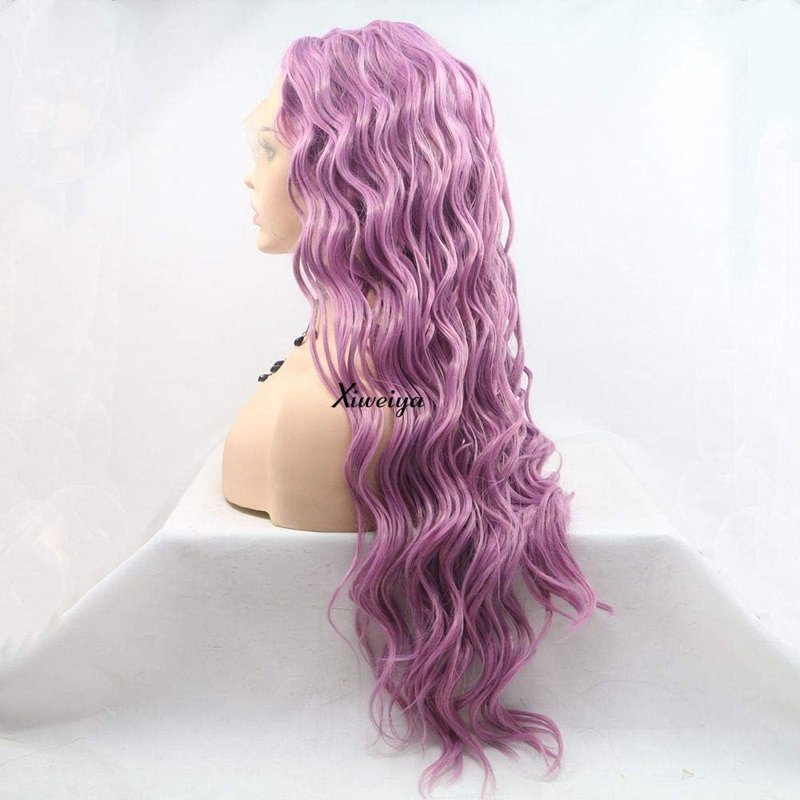 xiweiya 13x3 Lace Long Curly Hair Light Purple Lace Front Wigs Synthetic Curly Wigs Lavender Purple Wig Long Middle Part Daenerys Hair Cosplay Wigs