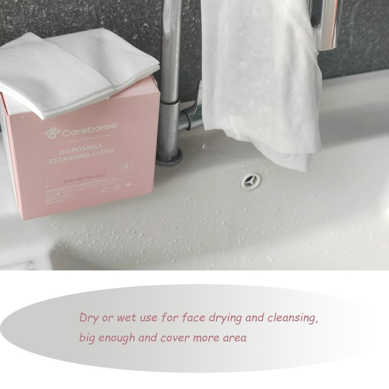 Upgraded Careboree Extra Thick Face Cloth Facial Cleansing Wipes 2 Pack Extra Large Dry Wipes Makeup Remover Cloth Clean Towels Size XL 12"×12" Non-Moistened Disposable Face Towel