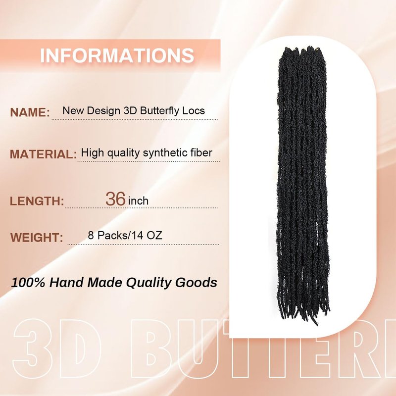 36 Inch Distressed Butterfly Locs Crochet Hair, 8 Packs Pre Looped Thick Distressed Locs Crochet Hair Long Black Butterfly Jumbo Loc Light Weight Soft Faux Locs(36Inch - 8Pack, 1B)