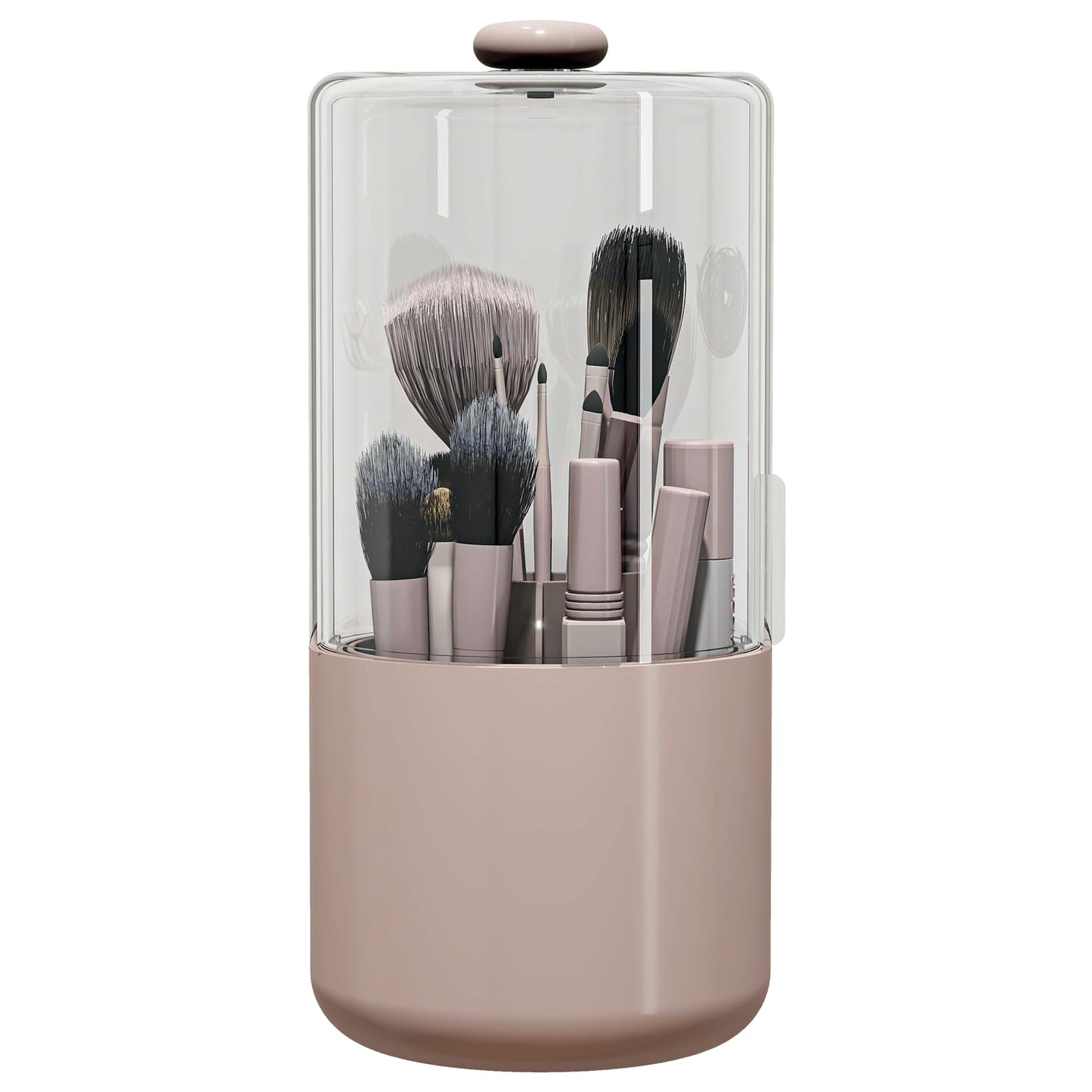 Zufudo Makeup Brush Holder with Dustproof Cover, Clear 360 Rotating Make Up Brushes Organizer for Counter Vanity Bathroom, Pink