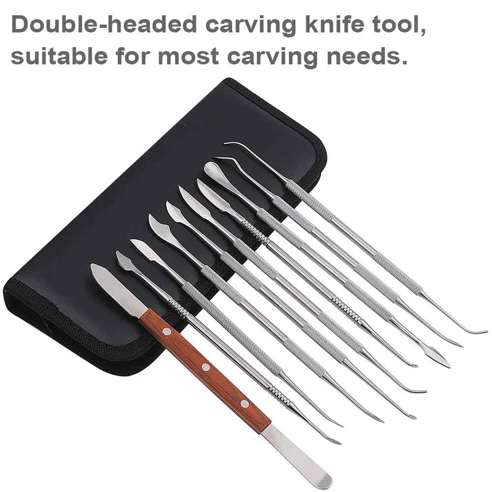 10 PCS Dental Wax Carving Tools Stainless Steel Waxing Modeling Kits with Case, Wax Carvers Set, Plaster Knife Metal Clay Sculpting Pottery Sculpture Tools Double Ended Tools