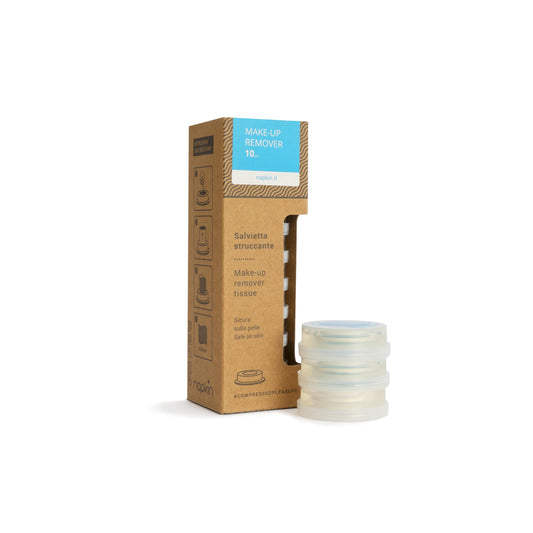 10 Make-Up Remover Tissue Capsules With Makeup Remover Liquid by Napkin - Disposable Compressed Cotton Towel - for Travel Camping, Hiking, Outdoor Sports, Beauty Salon and Restaurant