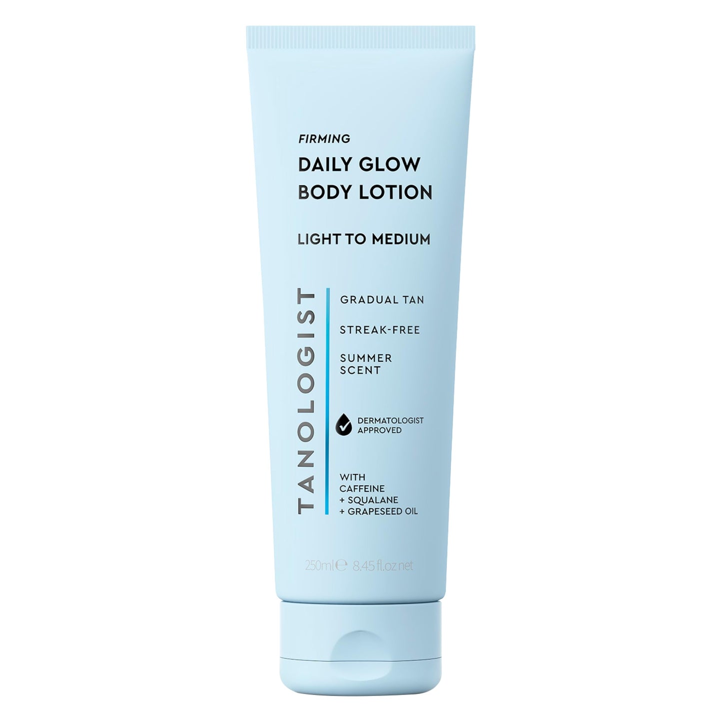 Tanologist Firming Daily Glow Body Lotion, Light/Medium, Gradual Tanning Lotion, No Fake Tan Smell, Streak-Free & Natural-Looking Self Tanner, Vegan, 8.45 fl. oz/250 ml Tube