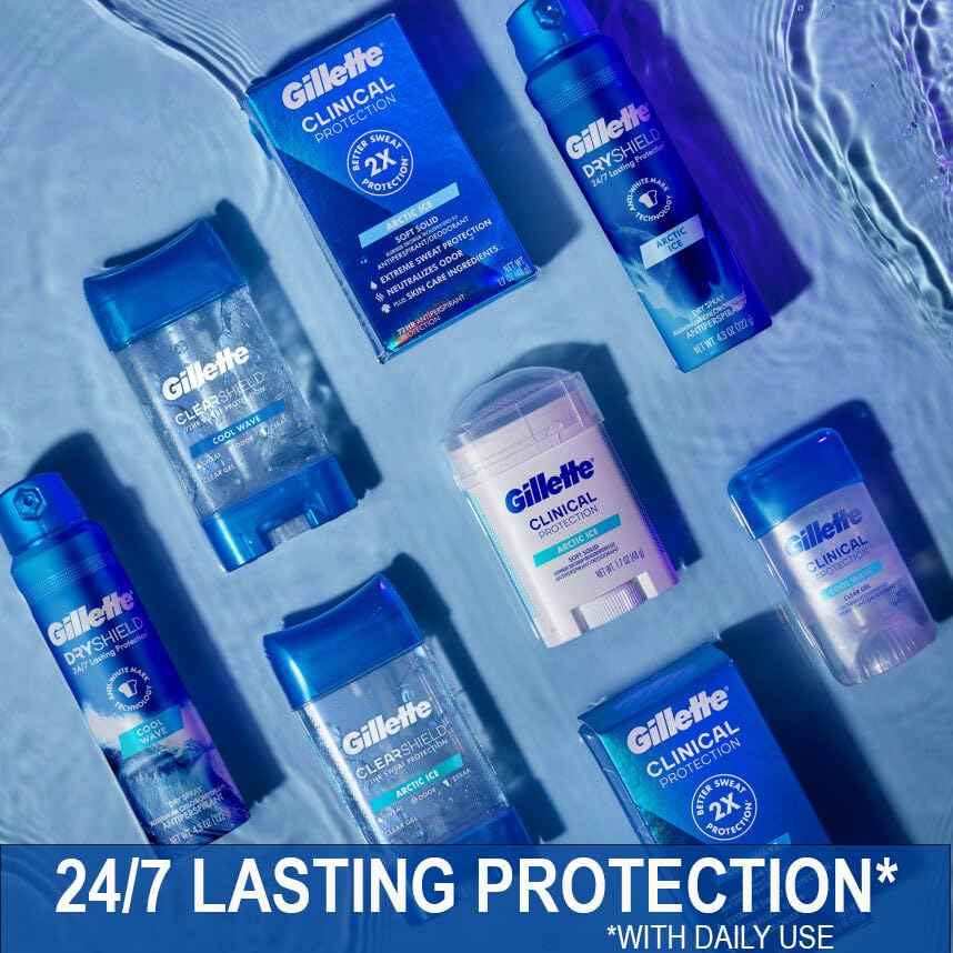 Gillette Antiperspirant and Deodorant for Men, 72hr Sweat & Odor Protection, Long Lasting Freshness, Anti-White Mark Technology, Clear Gel, Tropical Breeze Scent, 3.8 oz (Pack of 3)