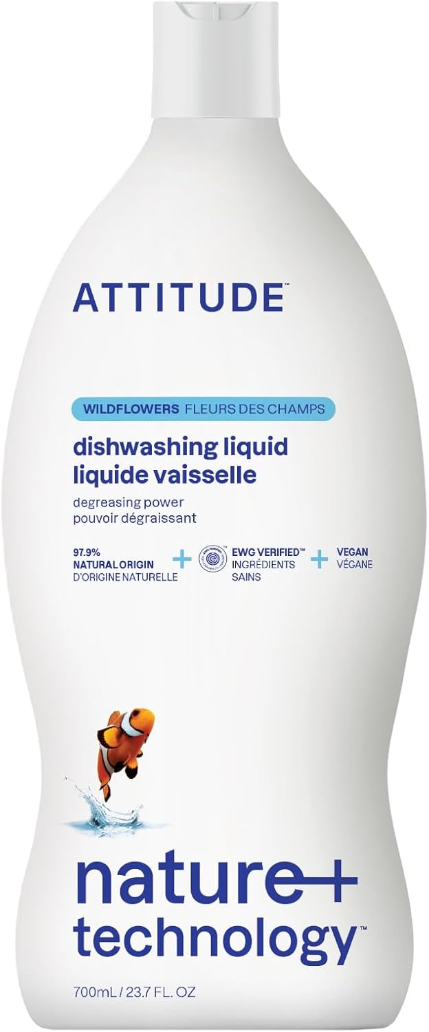 ATTITUDE Dish Soap - EWG Verified Plant-Based Vegan Dishwashing Liquid | Wildflowers Scent, 23.7 Fl Oz