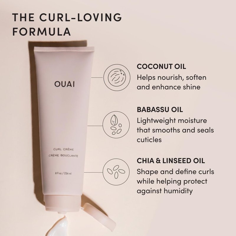 OUAI Curl Cream - Curl Defining Cream with Chia & Linseed Oil for Enhanced Definition & Hydration | 8 oz