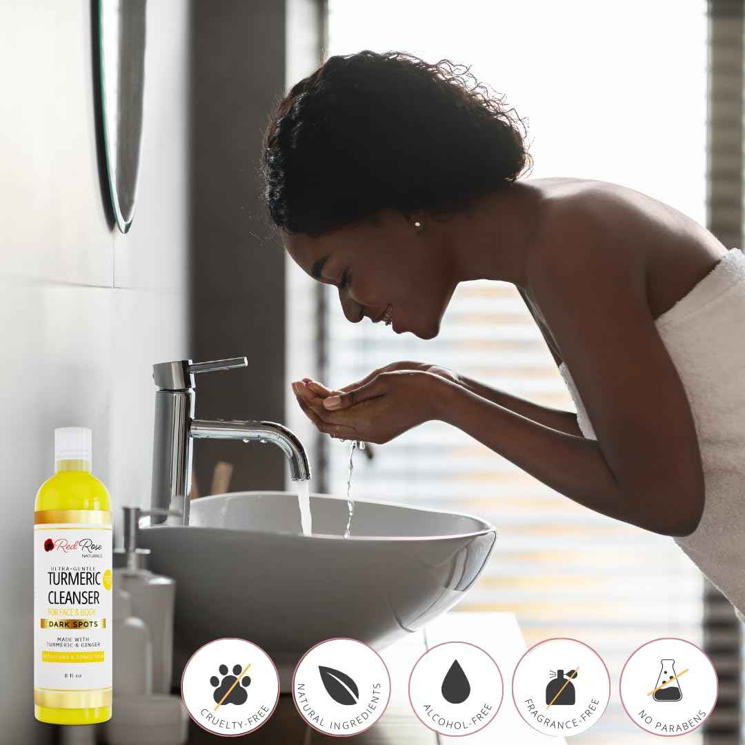 Red Rose Naturals Turmeric Soap for All Skin Types, Face and Body Cleanser with Lemon Scent, Daily Refreshing Face Wash, Made in USA, Vegan 8 oz.