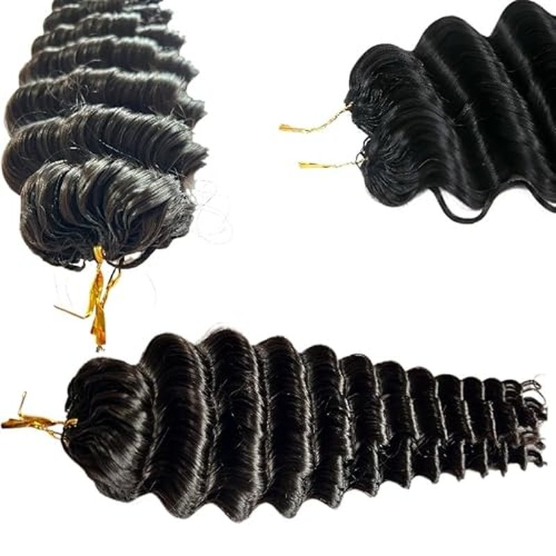 100% Human Hair Knotless Pre-Separated Crochet Hair Extensions Deep Culry Feather Hair Deep Wave Feather Line Hair Extensions Natural Color 14Inch 120g