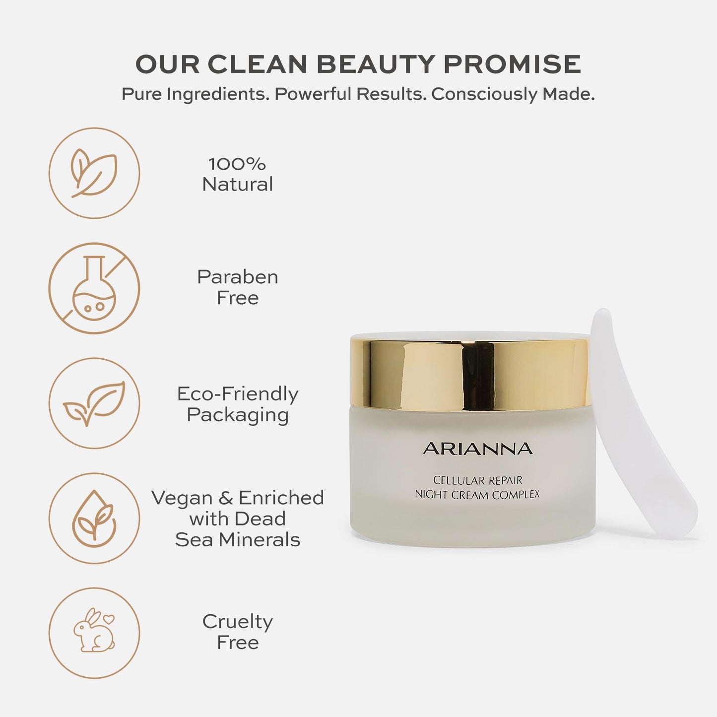 Arianna Skincare Cellular Repair Night Cream - Hydrate and Nourish Skin with Vitamin A, E & Dead Sea Minerals, 100% Vegan & Cruelty-Free Night Face Cream - 50ml