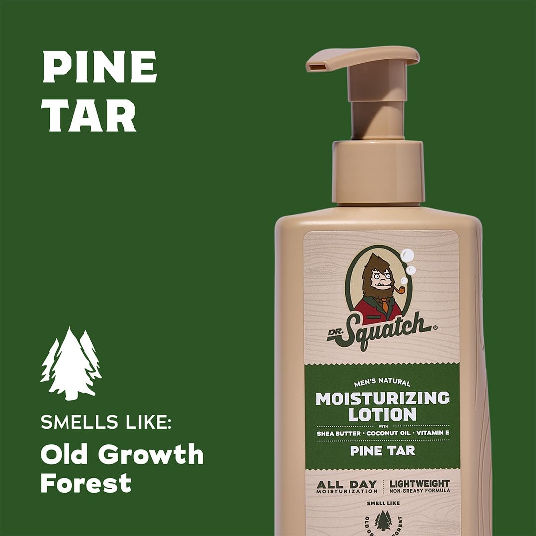 Dr. Squatch Natural Hand and Body Lotion for Men - Made with Shea Butter, Coconut Oil, Vitamin E for 24-Hr Moisturization - Pine Tar (10 fl oz, 2-Pack)
