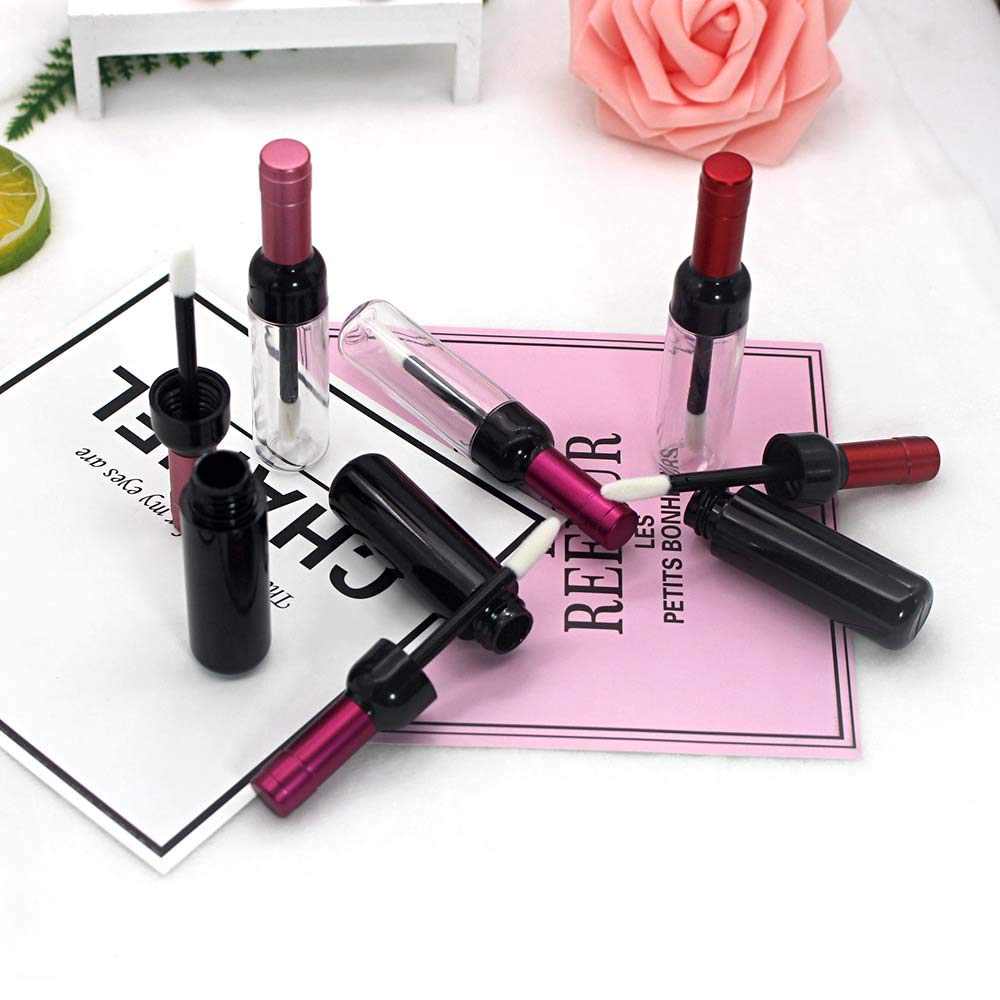 Healthcom 10 Pcs 5ml Empty Wine Bottles Shaped Plastic Lip Gloss Tubes Vials Mini Refillable Clear Lip Glaze Tubes Lipgloss Bottles Holder DIY Liquid Lipstick Tube Lip Oil Bottle Container for Woman Girl Makeup