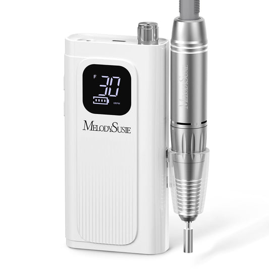 MelodySusie Entry-Level Clip-On Rechargeable Essential Nail Drill, SC300F 30000RPM E-File with LCD Display for All Manicure Shaping & Gel Removal, Ideal for Training,Nail Art Practice & Home Use,White
