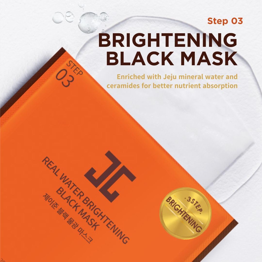 JAYJUN Real Water Brightening Black Mask, Pack of 10 Sheets, 25ml, 0.84 fl. oz., Brightening, Hydrating, Sheet Mask, 3 Step