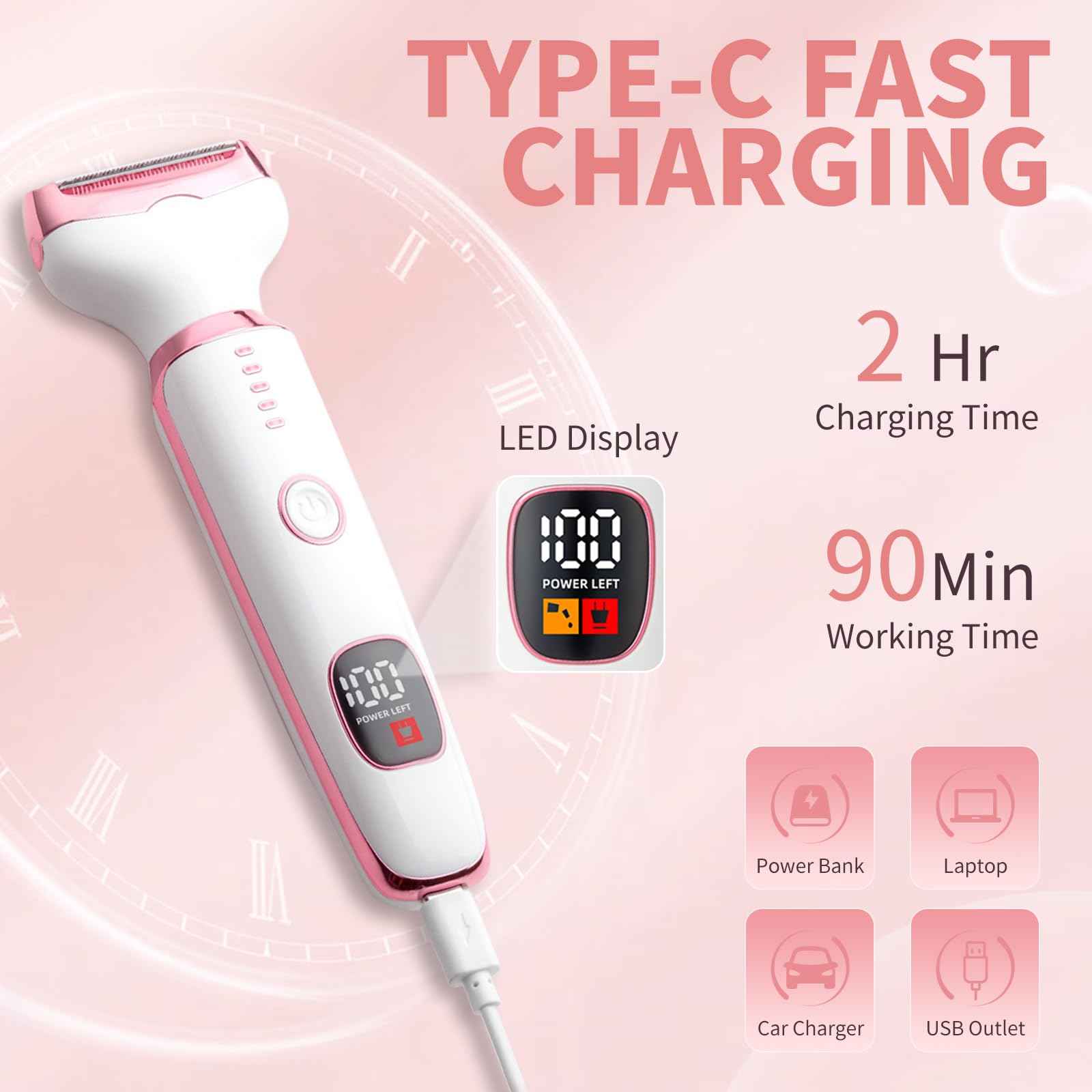 RUIM Electric Razor for Women, 5-in-1 Painless Wet & Dry Facial Hair Remover & Shaver for Face, Body, Bikini Line