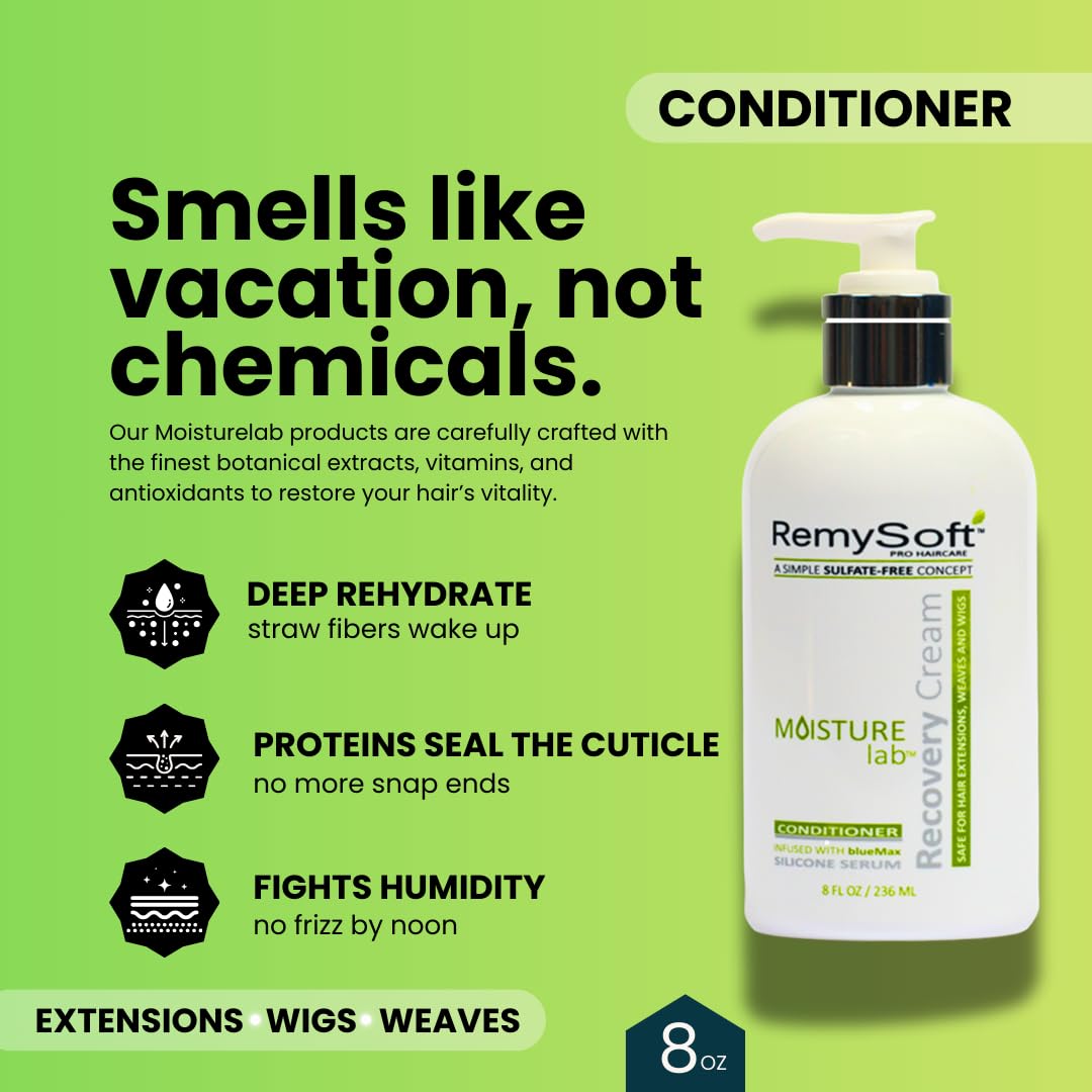 RemySoft Sulfate-Free Detangling Duo: Hydrating Shampoo + Recovery Conditioner for Human & Synthetic Extensions Wigs Weaves Lace Fronts - Moisturelab Gentle Color-Safe Salon-Grade