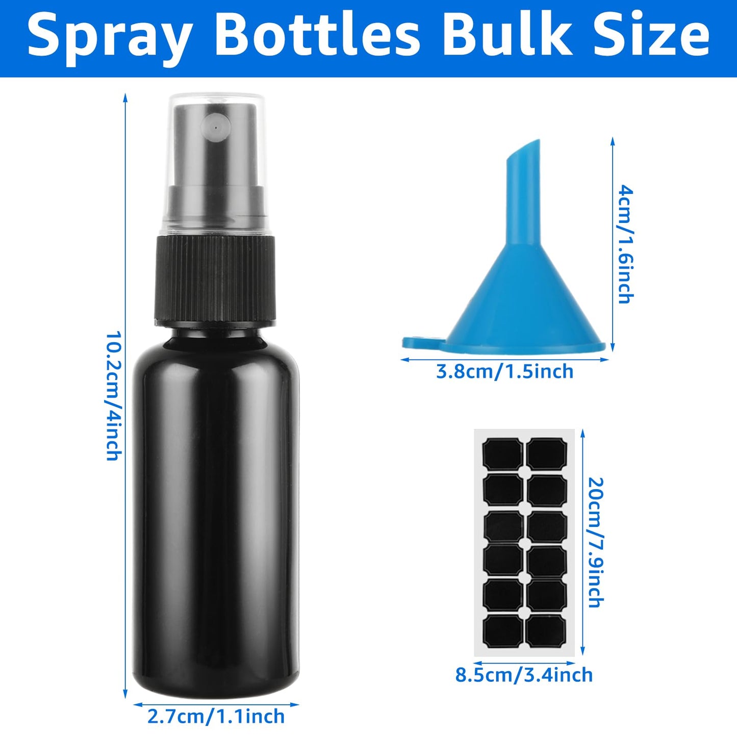 60 Pcs Small Spray Bottle Bulk, 30ML 1Oz Black Empty Spray Bottles Plastic Fine Mist Spray Bottles with Cap & Funnel, Small Refillable Sprayer Liquid Containers for Perfume, Cleaning, Essential Oil
