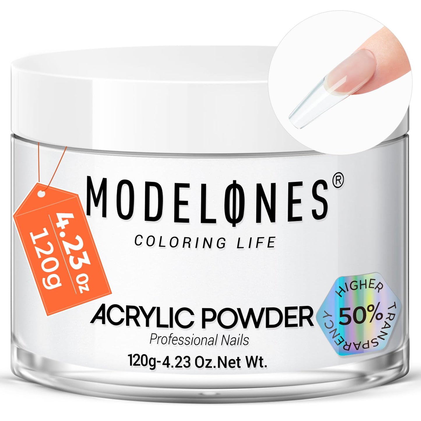 Modelones Acrylic Powder, Upgraded 4.23oz Crystal Clear Nail Acrylic Powder for Nail Art 3D Carving French Nails Extensions, Non-Yellowing, Gifts for Women