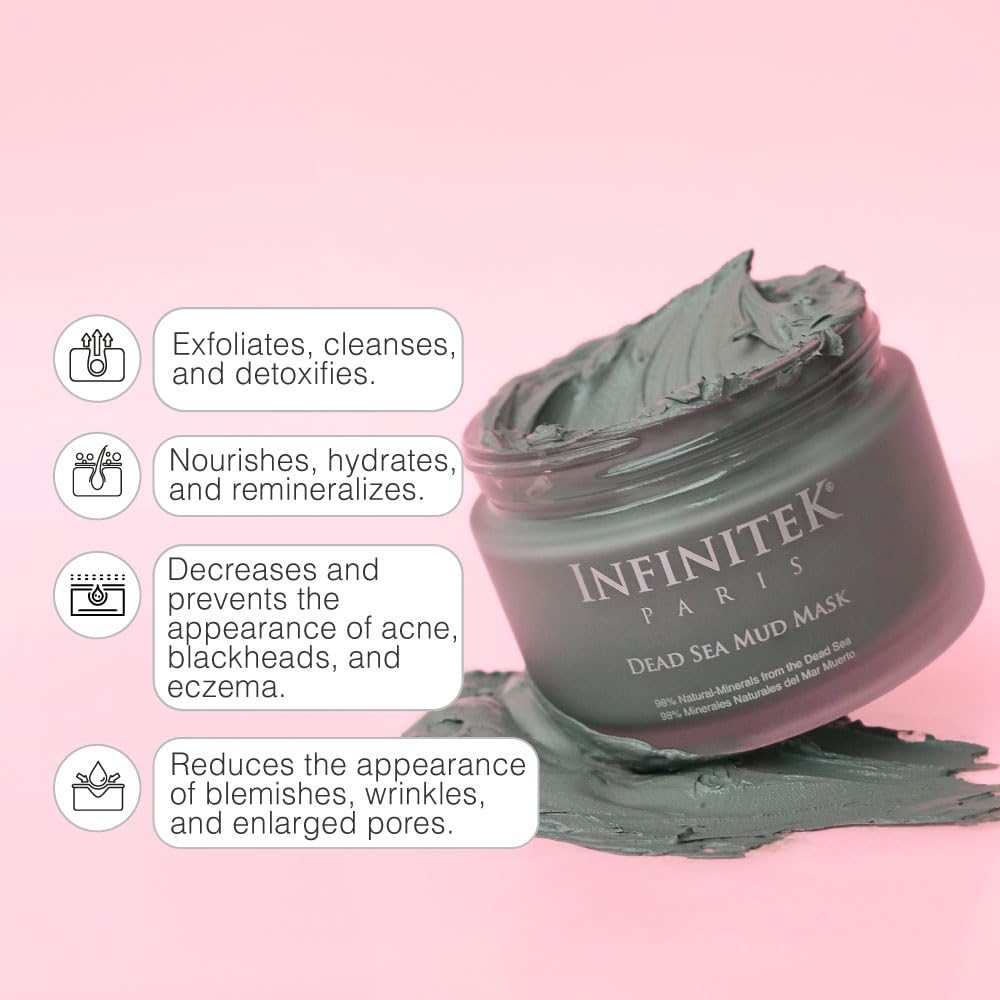 Infinitek Paris | Dead Sea Mud Mask | Galentine’s Gifts & Valentine’s Day Gifts for Women | Face Mask for Acne Treatment, Blackhead Remover, Antioxidant Pore Cleaner | 2.47 oz / 70 g