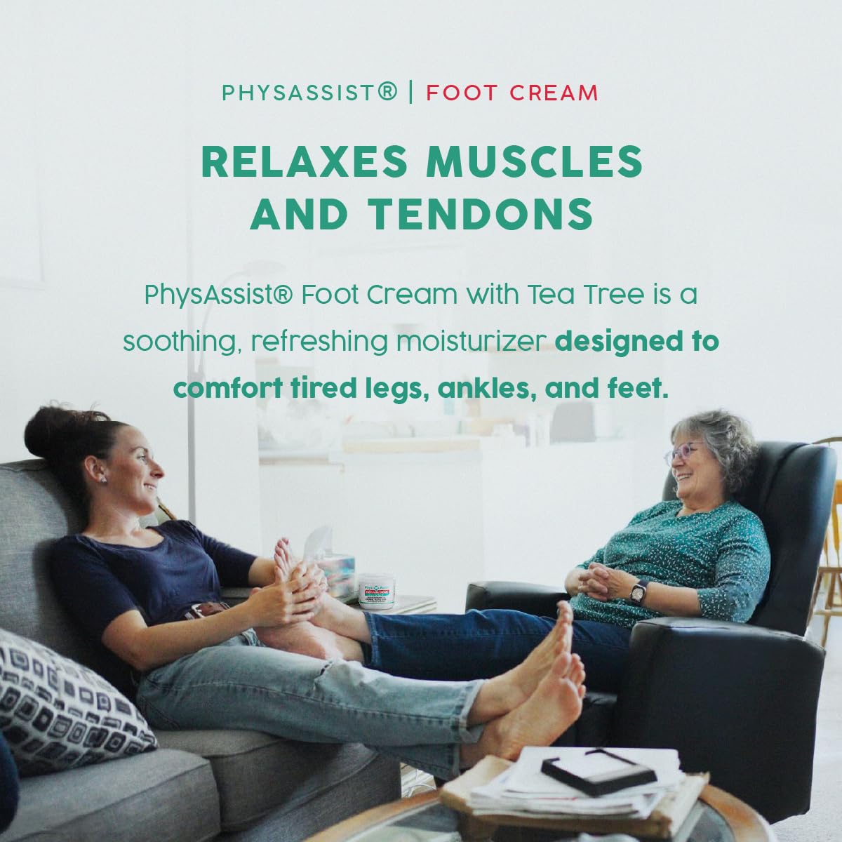 PhysAssist Foot Cream with Tea Tree – Deep Hydrating Foot & Leg Cream for Dry, Tired & Sensitive Skin – Refreshing Moisture Support with Peppermint, Menthol & Vitamin E – 4 oz Jar