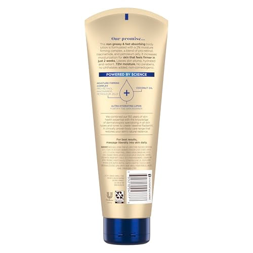 Vaseline Radiant X Firm & Restore with Pro-Retinol, Niacinamide & Coconut Oil, Nourishing Body Lotion 8 oz