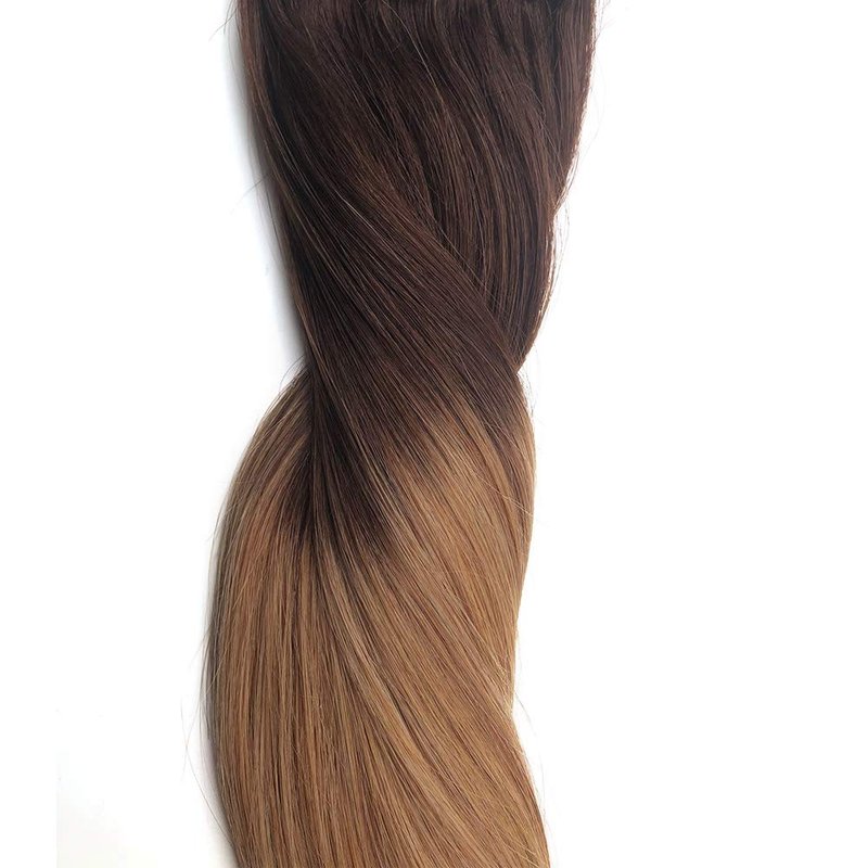 Blonde Clip in Hair Extensions Skin Weft Remy Brazilian Hair Extension 18" 7Pcs 120g Ombre Medium Brown to Strawberry Blonde Highlighted Full Head Straight Soft Thick for Women(#4T27)