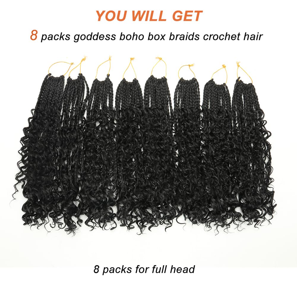 Goddess Box Braids Crochet Hair 8 Packs 3S New Goddess Box Braids Crochet Hair for Black Women Ombre Color Pre-Looped Synthetic Braiding Hair Extension for Black Women（24",8packs,1B）