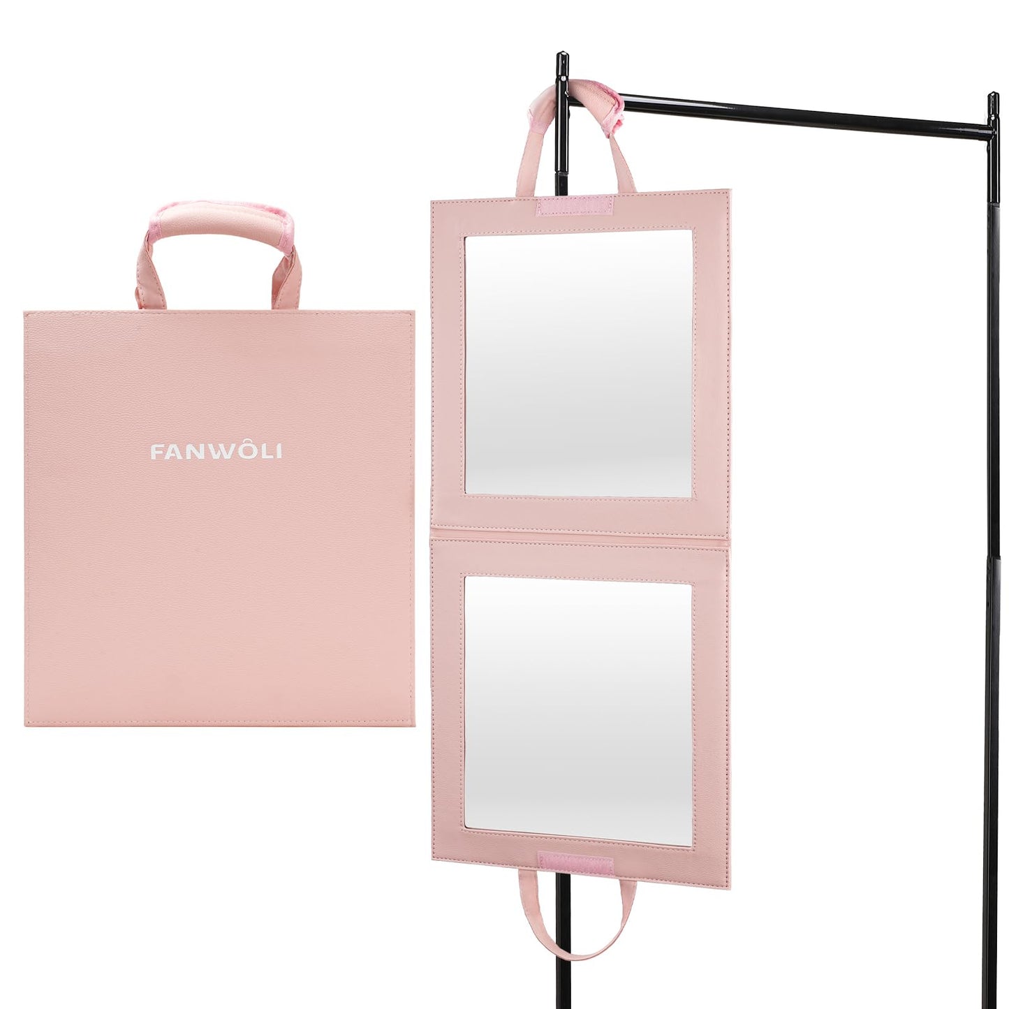 Fanwoli Hanging Mirror for Dance Bag with Garment Rack, Foldable, Pink