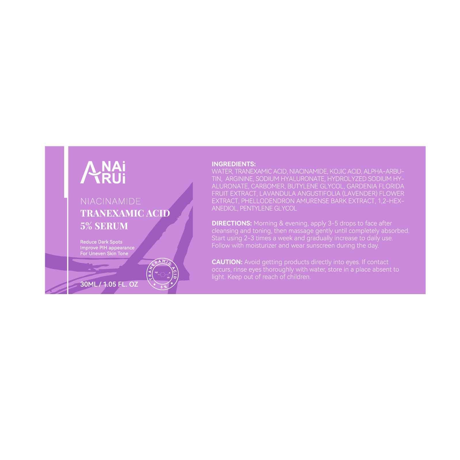 ANAI RUI 5% Tranexamic Acid Serum With Niacinamide, Kojic Acid, Arbutin, Reduce Dark Spot, PIH, for Uneven Skin Tone 1FL.Oz