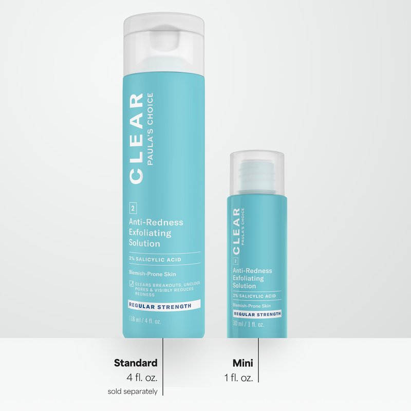 Paula's Choice CLEAR Anti-Redness Exfoliating Solution, 2% Salicylic Acid Liquid Exfoliant for Face, Exfoliant for Mild to Severe Acne & Breakouts, Blackheads and Clogged Pores, Fragrance-Free, 1oz