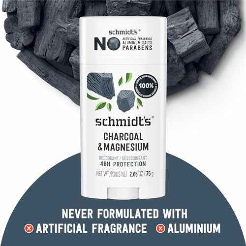 Schmidt's Aluminum-Free Vegan Deodorant Charcoal & Magnesium with 48 Hour Odor Protection, 2 Count for Women and Men, Natural Ingredients, Cruelty-Free, 2.65 oz, Pack of 2