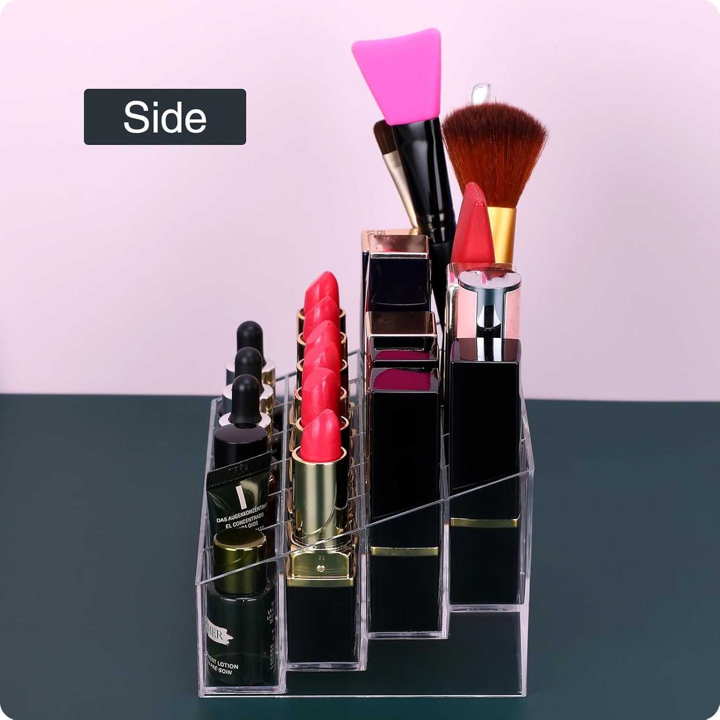 Lipstick Organizer,Small Clear Plastic Compact Lip Gloss Chapstick Perfume Sample Mascara Holder with 24 Slots