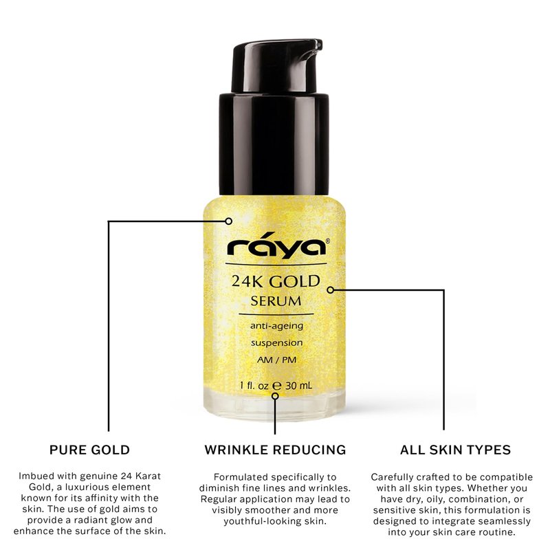 24K Gold Anti-Aging Facial Treatment Serum - Reduces Fine Lines & Wrinkles | All Skin Types | Pure 24 Karat Gold