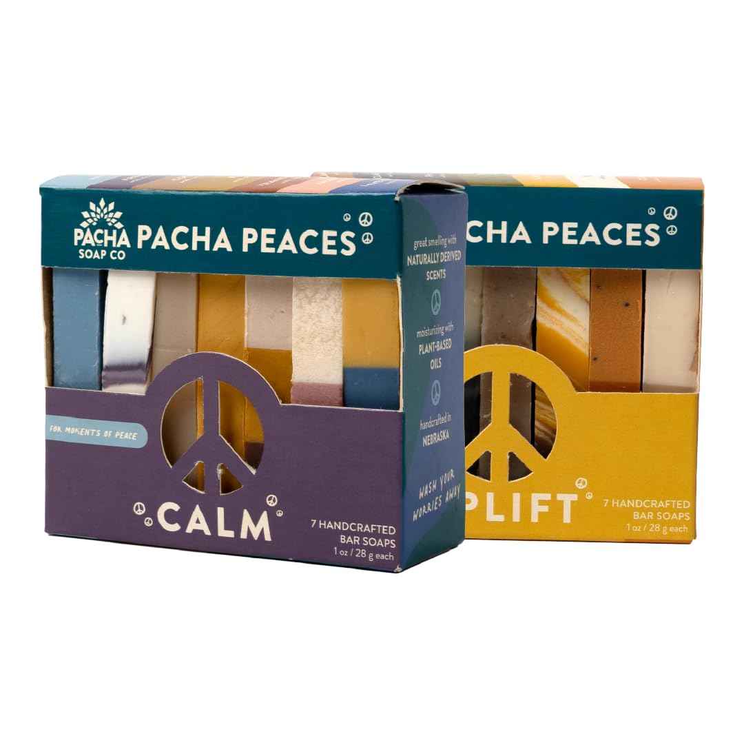 Pacha Soap Co. Bar Soap, Pacha Peaces, Uplift & Calm Bundle, 2-Pack (4 oz ea) - Premium, Handcrafted, Hydrating, Natural Hand Cleanser, Face & Body Wash, Soothing Essential Oils